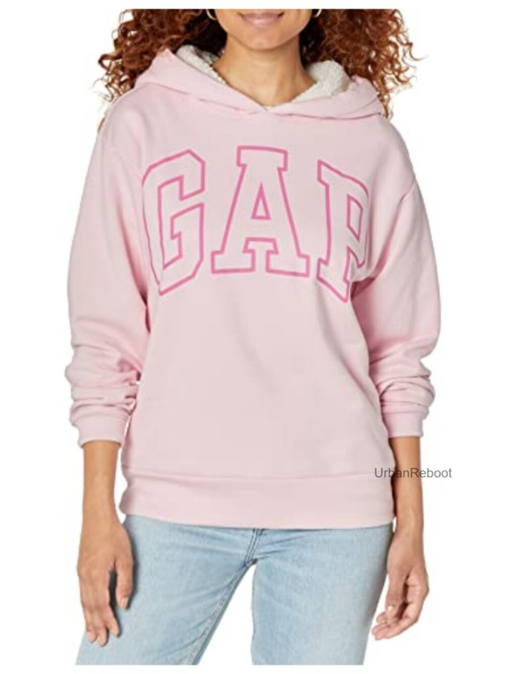 Sherpa Lined Hooded Sweatshirt Logo Pullover Classic Fit Long Sleeve